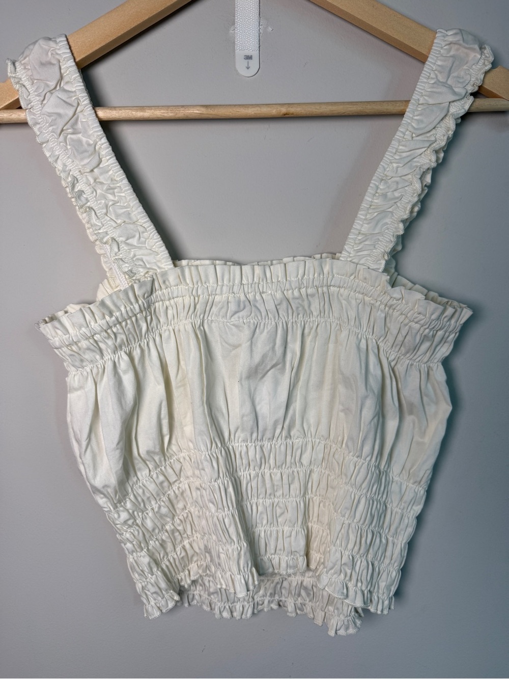 FRESHMAN 1996 Ivory Smocked Crop Top, Ruffle Strap Cottagecore Coastal XL - Picture 3 of 7